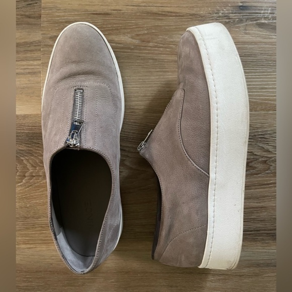 Vince Gray Suede Zip Up Platform Sneakers